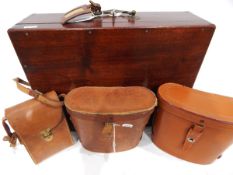 Three pairs of cased binoculars and a mahogany box with key and brass handle (4)