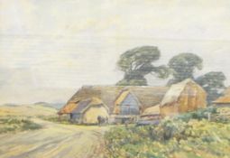 Three various watercolour drawings including:- Frank Ferris Fenland scene with cattle and windmill,