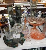 George Davidson patent rose pressed glass comport, three other rose pressed glass dishes,