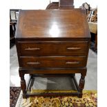 20th century oak bureau with fitted interior, two long drawers,