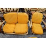 Ercol stickback two-seater settee and an armchair to match (2)