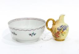 Victorian Royal Worcester blush jug handpainted with flowers, gilt handle,