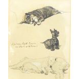 After Cecil Aldin Colour print Bull terrier and and Scottie in chair,