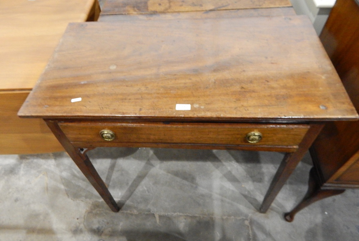 19th century mahogany side table fitted a drawer to frieze, with brass ring handles,