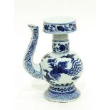 Ming-style blue and white ewer of unusual design in underglaze blue, clouds and flying dragons,
