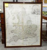 Coloured map by John Rocque, 'England and Wales,