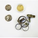 Quantity of Roman medieval coins and artefacts including a Hadrian silver denarius,