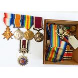 Group of four WWI medals comprising the 1914-15 Star, the War medal,