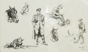 After Planche Print Sketches of WWI army officers and horses,