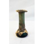 Ancient green glass vessel with long cylindrical neck and flared rim, 7.