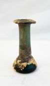 Ancient green glass vessel with long cylindrical neck and flared rim, 7.