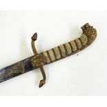 Naval officer's dirk with engraved blade, shagreen hilt and leather scabbard,