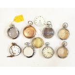 Foreign silver-coloured metal pocket watch (af), five pocket watch cases,