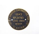 North British Locomotive Coy. Ltd. Glasgow locomotive plate 1942, no.