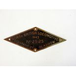 North British Locomotive Company Limited, Glasgow locomotive plate 1943, no.