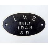 LMS locomotive plate 'Built 1943 SR', of oval form,