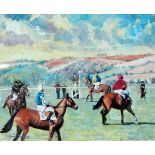 After Mark Brazie (20th century) Colour print Horses and jockeys at the start of a race,