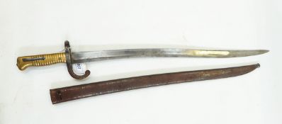 French Chassepot bayonet, the steel blade inscribed 'Mse IMPale du Chat du Jun 1870',