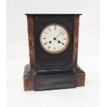 Victorian black slate and marble mantel clock with striking movement and a brass perpetual