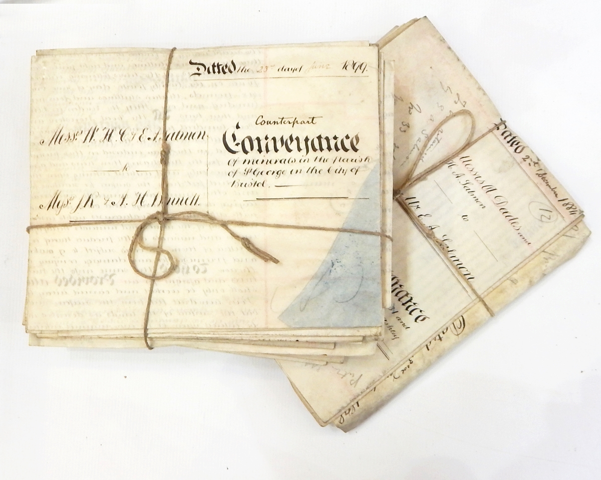 Quantity of 19th century indentures, both paper and vellum examples, including mortgages, wills,