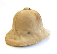 Pith helmet, a British soldier's belt, the white leather belt numbered 5-09,