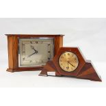 Mid 20th century Elliott walnut-cased mantel timepiece in curved rectangular case,