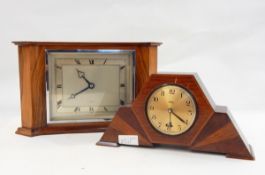 Mid 20th century Elliott walnut-cased mantel timepiece in curved rectangular case,