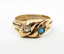 9ct gold serpent ring,