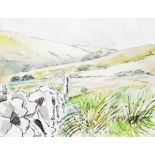 Pair watercolours depicting hill scenes (2)