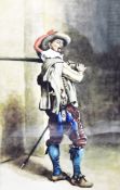 19th century continental school Watercolour drawing "The Musketeer", portrait of man,