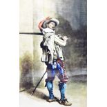 19th century continental school Watercolour drawing "The Musketeer", portrait of man,