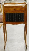 Louis XV-style inlaid kingwood parquetry side table with three-quarter gallery top, frieze drawer,