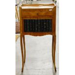 Louis XV-style inlaid kingwood parquetry side table with three-quarter gallery top, frieze drawer,