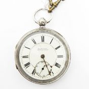 Silver-cased gentleman's large open-faced pocket watch with enamel dial,