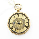 Enamel and gold-cased open-faced pocket watch with Roman numerals,