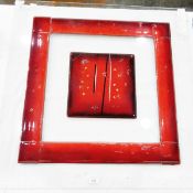 Modern art glass panel by Sharon Harding, approx 70cm x 70cm and another signed "Bez",