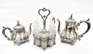 Victorian four-piece silver-plated teaset by Howes of bulbous form decorated with floral decoration,
