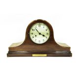 Mahogany cased mantel clock with silvered dial and striking movement,