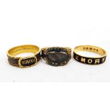 Two Victorian enamelled 18ct gold memorial rings,