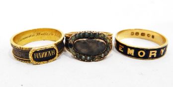 Two Victorian enamelled 18ct gold memorial rings,