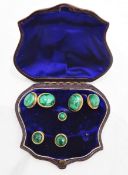 Gold and malachite cufflink and stud set comprising a pair of cufflinks with figure-of-eight links,