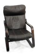 Faux-soft leather upholstered bentwood open arm easy chair