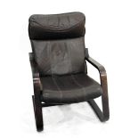 Faux-soft leather upholstered bentwood open arm easy chair