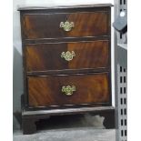 19th century three-drawer pedestal chest on bracket feet with brass bale handles and pierced plates,