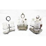 Silver plated decanter stand fitted with three cut glass decanters,