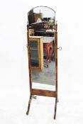 Cheval glass mirror, on square supports with splayed legs,