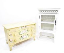 White painted chest of ten small drawers, a glazed display cabinet of three drawers,