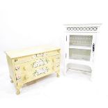 White painted chest of ten small drawers, a glazed display cabinet of three drawers,