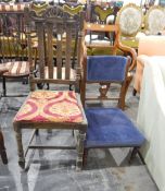 Edwardian mahogany and inlaid nursing chair and an oak framed dining chair with carved crest rail