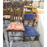 Edwardian mahogany and inlaid nursing chair and an oak framed dining chair with carved crest rail